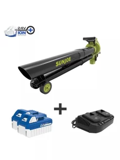 New Arrival 3 Sun Joe 24V-X2-BVM143 48-Volt ION+ Cordless Blower Vacuum Mulcher Kit