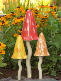 Potting Shed Tinkling Toadstool Sculptures, Set Of 3 -Garden Supplies Store 8611730 sum 03v
