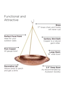 Copper Hanging Birdbath, 18" -Garden Supplies Store 8612268 04v