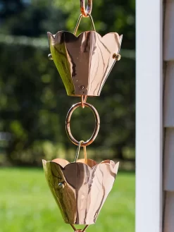 Tulip Pure Copper Rain Chain, 8.5' -Garden Supplies Store 8612740 02v